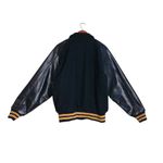 Vintage 90's Y2K Black Wool & Faux Leather Bomber Varsity Letter Patch Jacket Gold Size L Photo 2