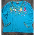 Vintage BERK2 Blue Knit Sweater with Embellished Cats & Martini Design, Size L Size L Photo 0