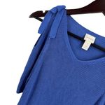 Chico's  Blue V Neck Cold Shoulder Bows Short Sleeve Sweater Photo 1