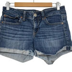 American Eagle  Rolled Hem Shorty Jean Shorts Womens 8 Blue Denim Stretch Zip Fly Photo 0