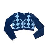 Aéropostale Argyle Cropped Cardigan XL Navy Blue Preppy Knit Button Front Photo 8