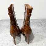 Schutz Vini Crocodile Embossed Leather Heeled Boots Pointed Brown Zip 7.5 NEW Photo 5
