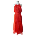 MARIA LUCIA HOHAN Maella Silk Tent Dress Red Chiffon Ruffled Plisse Halter Gown Size 10 Photo 13