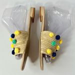 Loft  Women's Pom Pom Raffia Slides/Sandals Tan/Multi-8 Photo 3