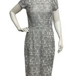 David Meister Silver Geo Illusion Lace Overlay Sheath Party Dress 6 Wedding FLAW Photo 0