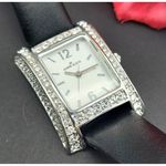 Anne Klein Ladies  Watch Black Calf Leather Band Crystal Covered Silver Tone Face Photo 4