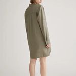 NWT QUINCE Vintage Wash Tencel Roll Sleeve Tunic Dress Olive Medium Green Photo 2