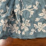 Talbots  Floral Embroidered Skirt 100% Linen Teal Lined Cottagecore Sz‎ 10 FLAW Photo 1
