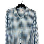 Denim & Co. 3X Blue White Gingham Check Button Front Long Sleeve Top Office Photo 3