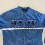 Vintage Bushwacker Denim Holiday Xmas Reindeer Embroidered Jean Shirt Top Medium Blue Photo 6