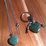 Green Aventurine Stainless Steel Heart Pendant Necklace and Heart Charm Keychain Photo 0