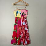 Farm Rio Mixed Garden Dress Floral Patch Linen Midi Sz XS Boho Beachy Wedding Photo 1