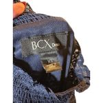 BCX Dress Navy Blue Metallic Mock Neck Flutter Short Sleeve Dress Women Sz XS Photo 3