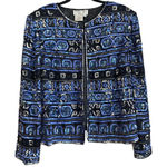 Papell Boutique Vintage  Evening Silk Jacket 16W Black Blue Sequins Beaded Photo 0