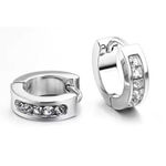 Boutique NEW White Gold Plated .925 Simulated Diamond Huggie Hoop Earrings, Unisex 10mm‎ Photo 2