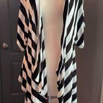 Chico's Chico’s Plus Black & White Striped Flowy Cotton Beach Cardigan Photo 0
