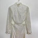 La Femme  Sequin Long Sleeve Cutout Gown in White Size US 6 Photo 4