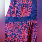 Torrid Boho Peasant Blouse 2X Blue Red Floral Crochet Trim Flowy Romantic Photo 3