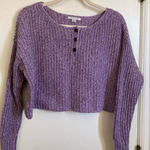 American Eagle  Purple Ribbed Henley Cropped Long Dolman Sleeve Sweater Photo 0