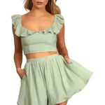 Lulus  Sage Green Lined Flowy Lightweight Elastic Waist Pockets SZ XL #2001 Photo 0