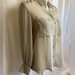 ZARA sheer mesh tan taupe long sleeve button front collared blouse front pockets Photo 2
