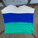 Forever 21 Jewel Tone Colorblock Striped Boxy Crop Top White/Blue/Emerald - Small Photo 17