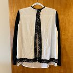 Chico's  Cardigan Size 1 Black White Madison Long Sleeve Mixed Fabric Lace NWT Photo 4