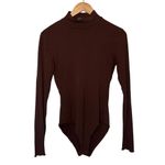 Cider  Brown Ribbed Mock Neck Long Sleeve Bodysuit‎ Women's Large Photo 2