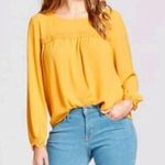 A New Day  Mustard Yellow Round Neck Lace Detail Long Sleeve Blouse M Photo 0