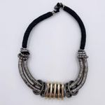 Vintage Metal Loop Black Cord Rope Statement Necklace Chunky Steampunk Brutalist Photo 2