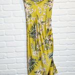 Mable Asymmetrical Yellow Floral Midi Dress Cinch Slit Cowl Neck Tropical Small Photo 2