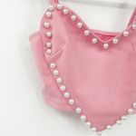 SheIn Womens Girly Valentines Day Pearl Beaded Heart Cami Crop Top Size XS Pink Photo 2