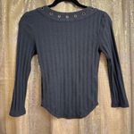 Free People Ice Cold Lace Up Grommets Blue Gray Ribbed Quarter Sleeve Top XS Photo 1