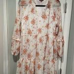 Vince Camuto NWT Size S White Floral Ruffle Flowy Long Sleeve Sheer Mini Dress Photo 0