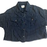 American Eagle  Outfitters Cropped Frayed Hem Striped Long Sleeve Shirt, Sz L Photo 9