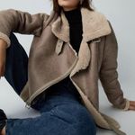 Commense Distressed Leather Fleece Aviator Jacket Photo 2