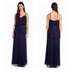 Adrianna Papell Women's Size 4 Navy Blue Sequin sleeveless Maxi Evening Gown Photo 1