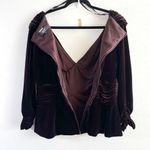 Tadashi Shoji Blouse Tadashi Collection Coffee Velvet Surplice Neck Top Sz L EUC Photo 8