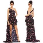 Mac Duggal  One shoulder Ruffled Rose Print layered high low dress 70246 Photo 1