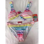 Jordan Emme  Tie-Front Bikini Set‎ Pastel Rainbow Striped Swimsuit Size S Photo 1
