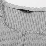 SheIn Lace Trim Button Front Rib Knit Tee Photo 3