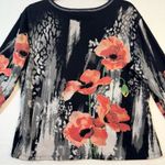 Jess & Jane Rising Flowers Rhinestone 3/4 Sleeve Top Black Cotton Women's Large Photo 3