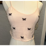 Jolie & Joy Crop Tank Top NWT Lg Pink Embroidery Butterfly Ribbed Coquette Y2K Photo 0