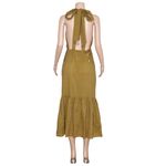 MARYSIA Backless Seashell Embellished Seersucker Halterneck Dress,Caramel, Large Brown Photo 6