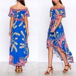 Flying Tomato Royal Blue Floral High Low Ruffle Off Shoulder Dress Medium M Photo 1