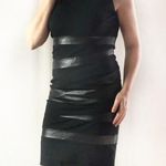Lafayette 148 Genuine Leather Trim Ponte Sheath Dress Size 6 Black Photo 0