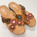 Lilian’s Tan Leather Colorful Flower Sandals Womens 10.5 Platform Beachy Summer Photo 0