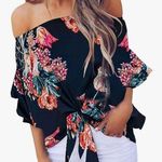 Luckymore Off the Shoulder Top 3/4 bell sleeve tie knot boho blouse size small Photo 0