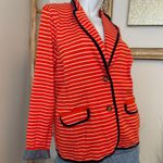 LL Bean Cotton Blazer Orange White Stripe Chambray Cuffs M NWOT Size M Photo 5