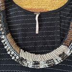 Free People Black Metallic Stripe Sleeveless Tank Top Beaded Sequins Size XS Photo 2